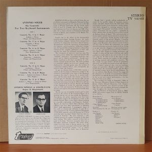 PADRE ANTONIO SOLER / 6 CONCERTI FOR 2 KEYBOARD INSTRUMENTS / ANTHONY NEWMAN, JOSEPH PAYNE (1968) - LP 2.EL PLAK