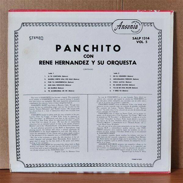 PANCHITO RISET – CANCIONES ROMANTICAS (1962) - LP 2.EL PLAK