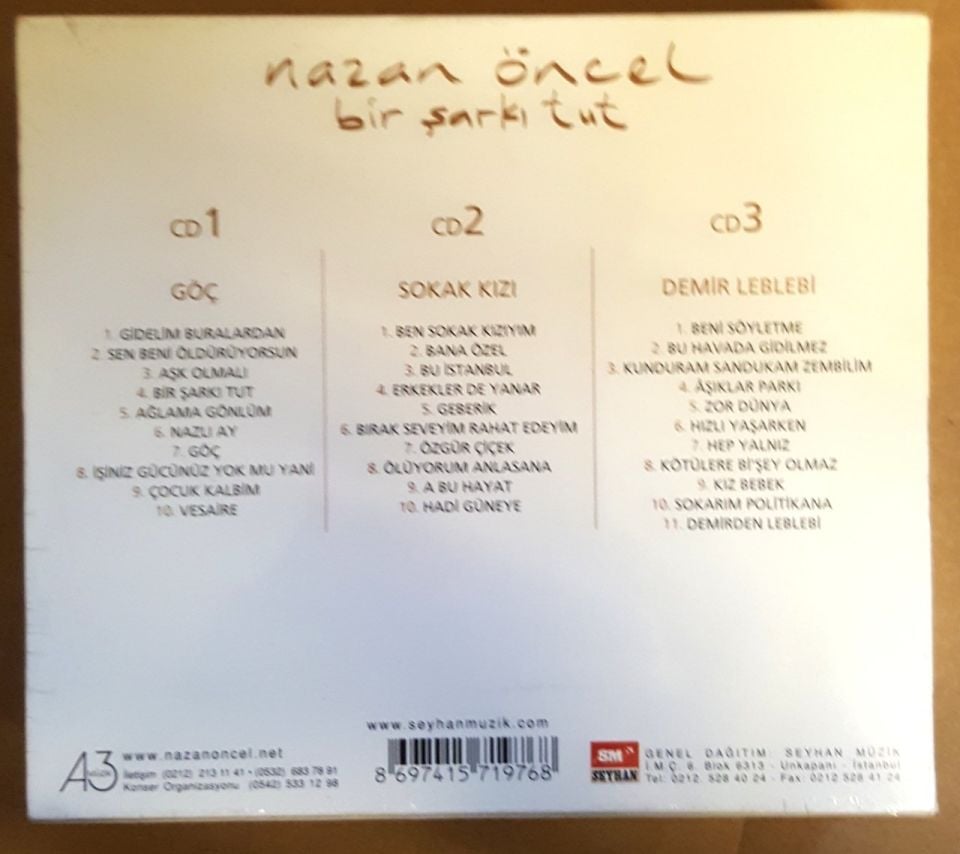 NAZAN ÖNCEL - BİR ŞARKI TUT / GÖÇ SOKAK KIZI DEMİR LEBLEBİ / 3 ALBÜM BİR ARADA (2005) - 3CD 2.EL