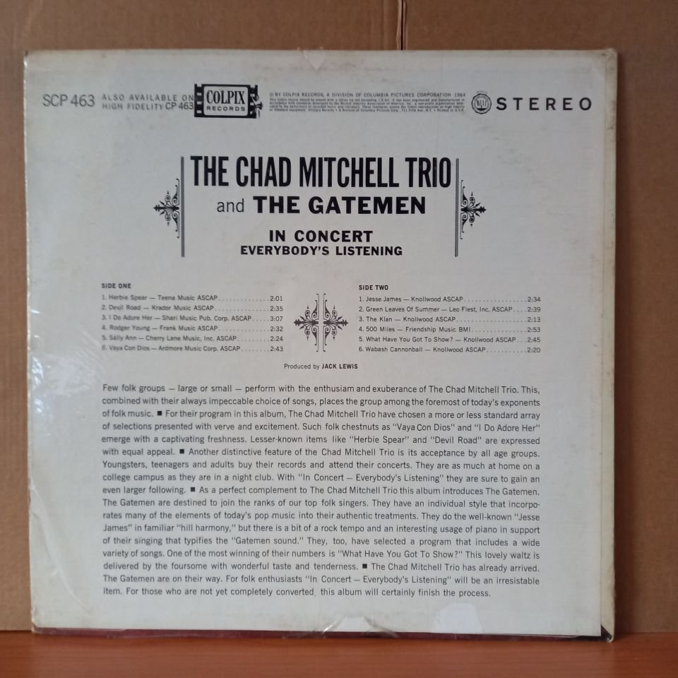 THE CHAD MITCHELL TRIO AND THE GATEMEN – IN CONCERT / EVERYBODY'S LISTENING (1964) - LP DÖNEM BASKISI SIFIR PLAK