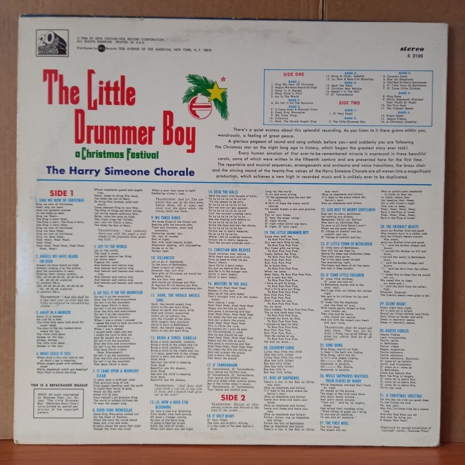 THE HARRY SIMEONE CHORALE – THE LITTLE DRUMMER BOY: A CHRISTMAS FESTIVAL (1963) - LP 2.EL PLAK