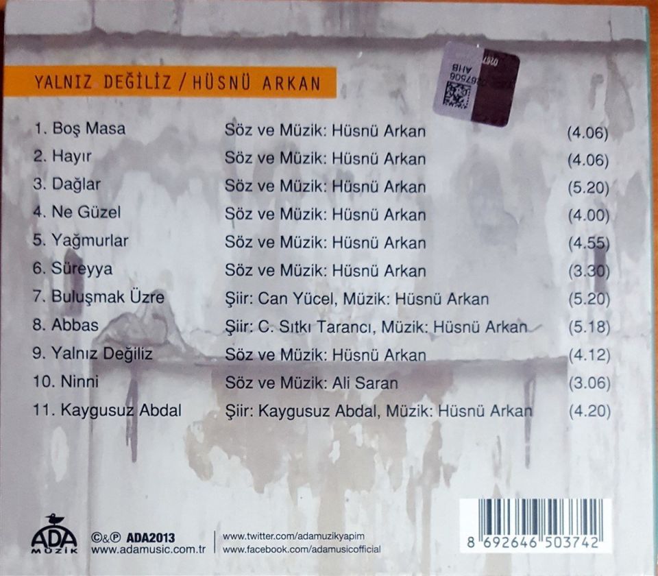 HÜSNÜ ARKAN - YALNIZ DEĞİLİZ (2013) - CD 2.EL