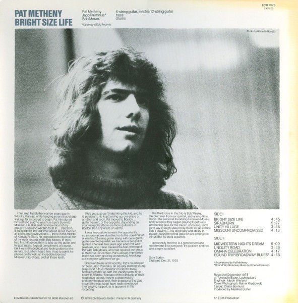 PAT METHENY - BRIGHT SIZE LIFE (1976) - LP ECM RECORDS LUMINESSENCE SERIES 2024 EDITION SIFIR PLAK