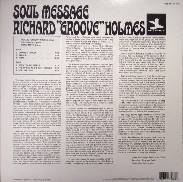 RICHARD GROOVE HOLMES - SOUL MESSAGE (1965) - LP 180GR 2014 EDITION SOUL JAZZ SIFIR PLAK
