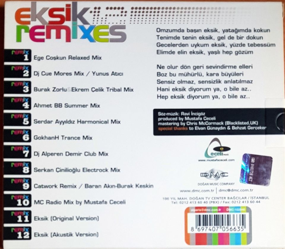 EKSİK REMIXES / PROJECT BY MUSTAFA CECELİ / ELVAN GÜNAYDIN, AHMET BİNARBAŞI, ALPEREN DEMİR, EGE COŞKUN, SERDAR AYYILDIZ, YUNUS ATICI (2011) - CD 2.EL