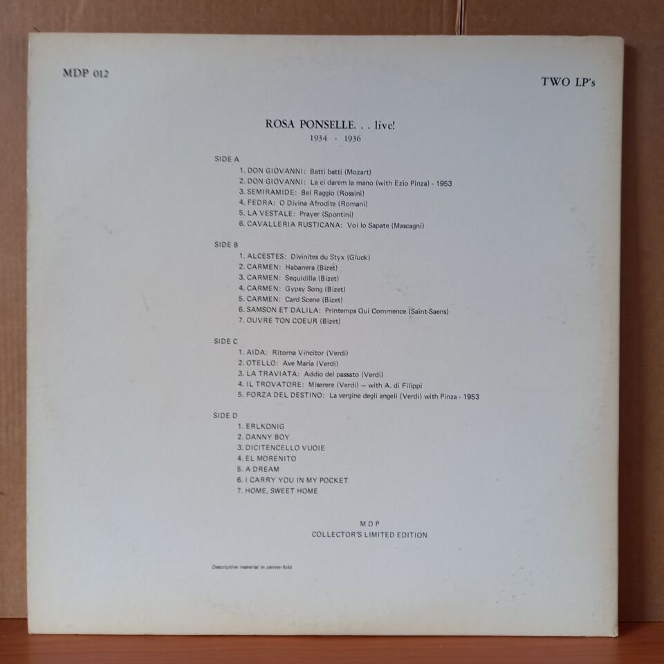ROSA PONSELLE – LIVE IN CONCERT 1934-1946 (1983) - 2LP 2.EL PLAK