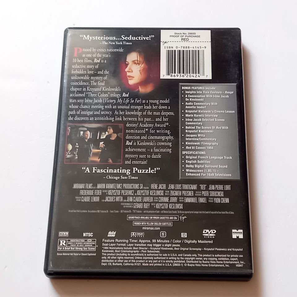 THREE COLORS: RED - IRÈNE JACOB, JEAN-LOUIS TRINTIGNANT - YÖN.: KRZYSZTOF KIESLOWSKI - DVD 1.BÖLGE TÜRKÇE ALTYAZI YOKTUR 2.EL