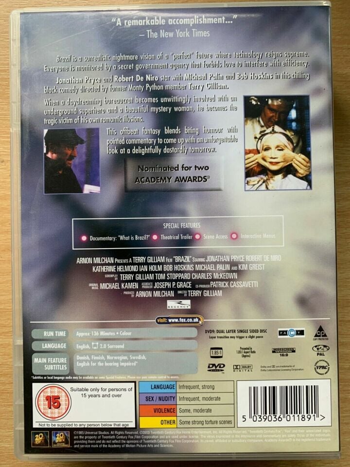 BRAZIL - TERRY GILLIAM - JONATHAN PRYCE - BOB HOSKINS - ROBERT DE NIRO - DVD 2.EL TÜRKÇE ALTYAZI YOKTUR