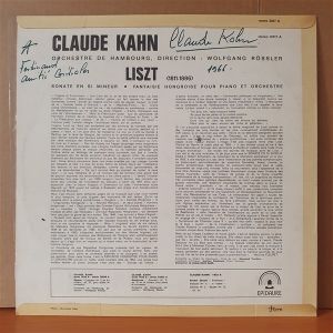 CLAUDE KAHN / LISZT / ORCHESTRE DE HAMBOURG, WOLFGANG RÖSSLER (1960) - LP 2.EL PLAK