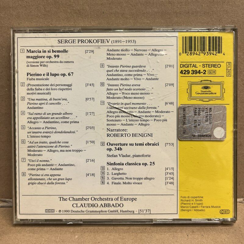 THE CHAMBER ORCHESTRA OF EUROPE, ROBERTO BENIGNI, CLAUDIO ABBADO – PIERINO E IL LUPO, SINFONIA CLASSICA (1990) - CD 2.EL