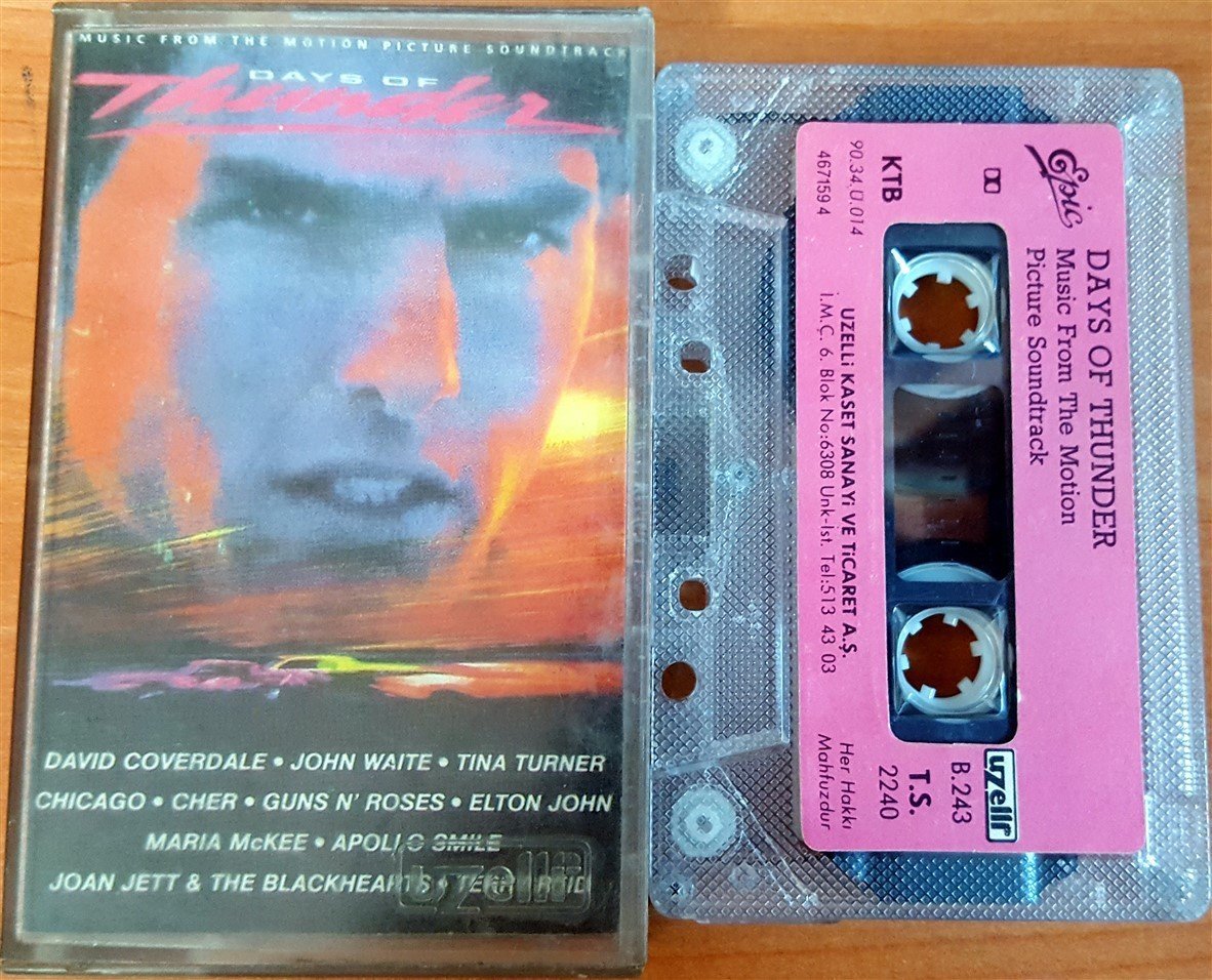 DAYS OF THUNDER SOUNDTRACK / DAVID COVERDALE, GUNS N ROSES, ELTON JOHN, TINA TURNER (1990) UZELLI KASET 2.EL