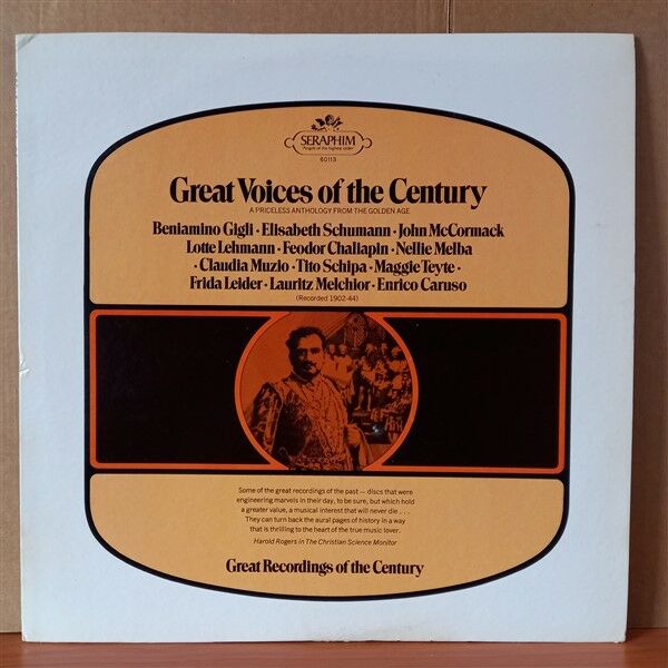 GREAT VOICES OF THE CENTURY / BENIAMINO GIGLI, ELISABETH SCHUMANN, JOHN MCCORMACK, LOTTE LEHMANN, FEODOR CHALIAPIN, NELLIE MELBA - LP 2.EL PLAK