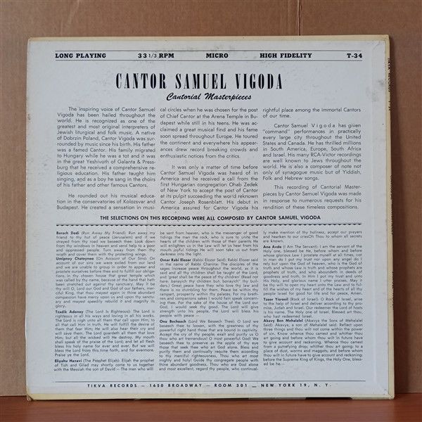 SAMUEL VIGODA – CANTORIAL MASTERPIECES - LP 2.EL PLAK
