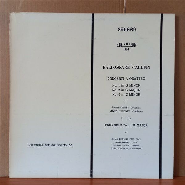BALDASSARE GALUPPI, VIENNA CHAMBER ORCHESTRA, ARMIN BRUNNER – CONCERTI A QUATTRO NO. 1, NO. 2, NO. 6 / TRIO SONATA IN G MAJOR (1968) - LP 2.EL PLAK