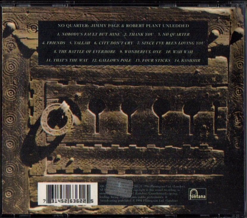 JIMMY PAGE ROBERT PLANT - NO QUARTER (1994) - CD LED ZEPPELIN JEWEL CASE 2.EL