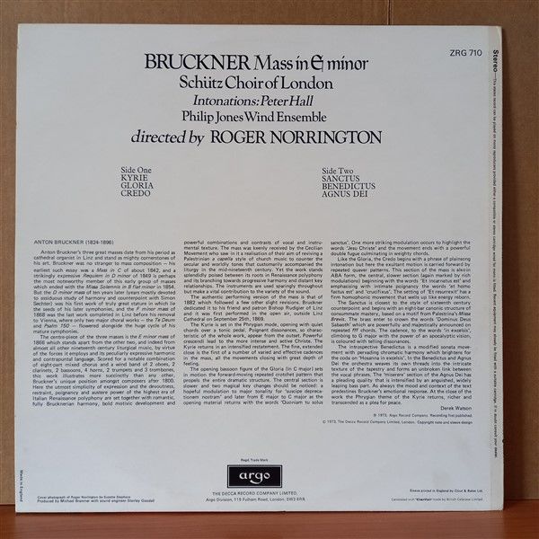 BRUCKNER - SCHÜTZ CHOIR OF LONDON, PHILIP JONES WIND ENSEMBLE, ROGER NORRINGTON – MASS IN E MINOR (1973) - LP 2.EL PLAK