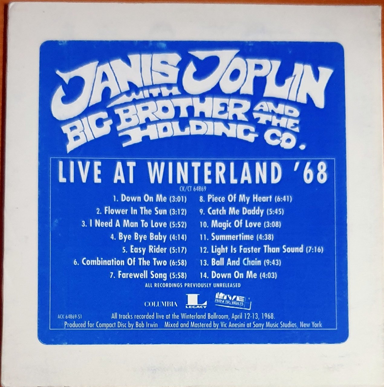 JANIS JOPLIN WITH THE BIG BROTHER AND THE HOLDING CO. - LIVE AT WINTERLAND '68 (1998) - CD PROMO 2.EL