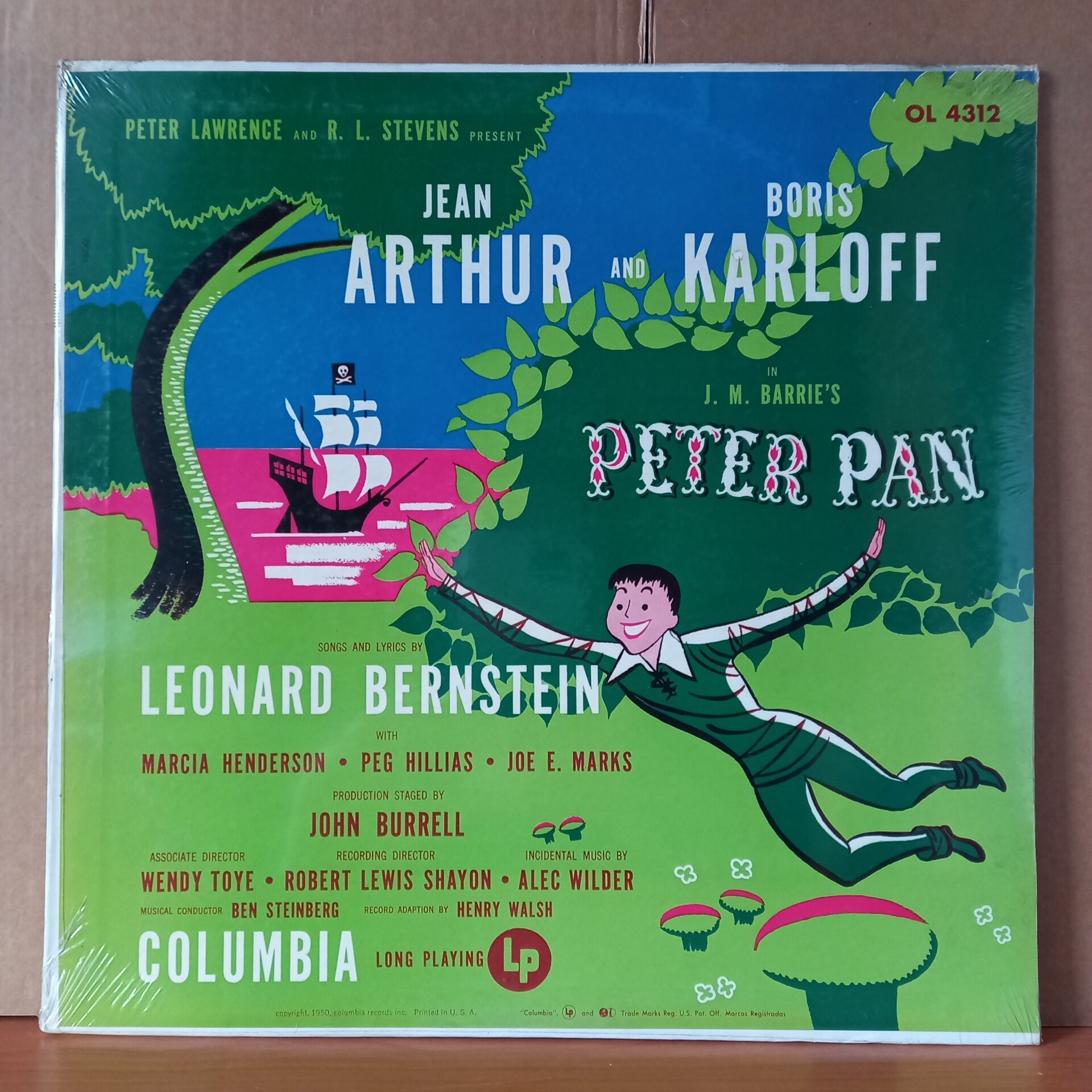 PETER PAN / J. M. BARRIE - LEONARD BERNSTEIN, JEAN ARTHUR, BORIS KARLOFF & ORIGINAL BROADWAY CAST, MIRIAM WOLFE (1950) - LP DÖNEM BASKISI SIFIR PLAK