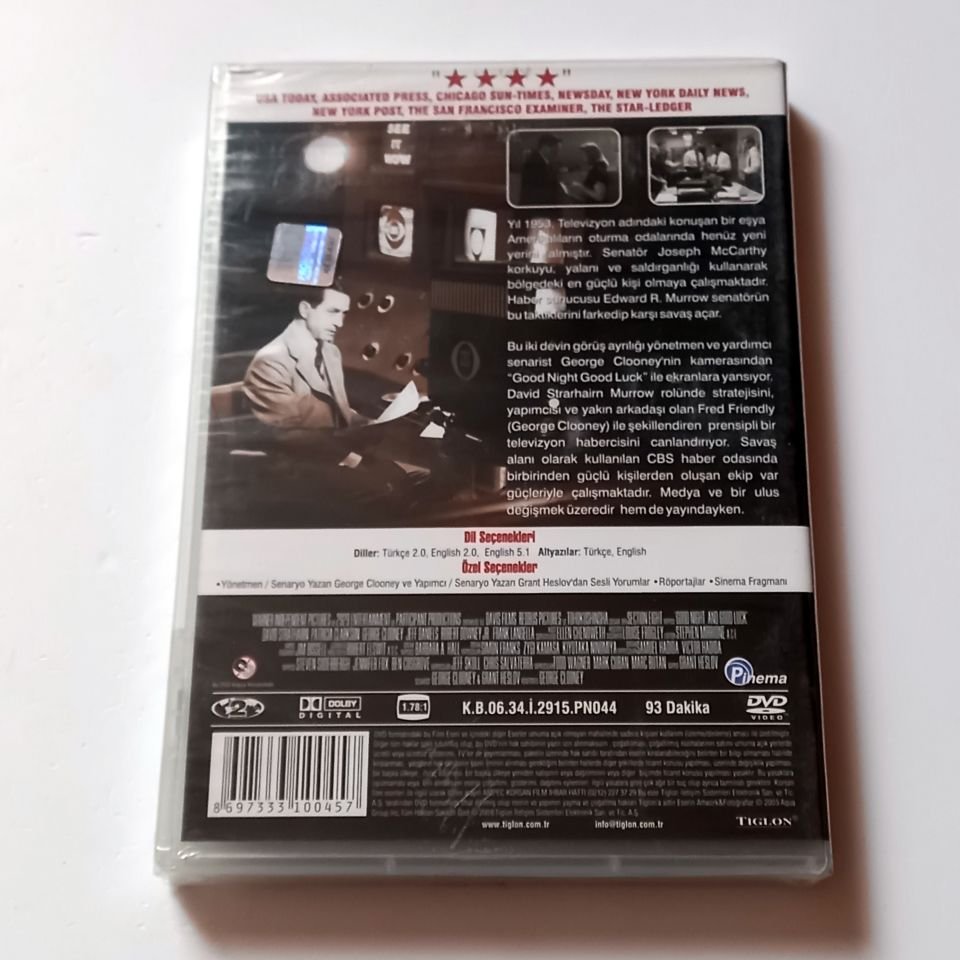 GOOD NIGHT, AND GOOD LUCK. - İYİ GECELER, VE İYİ ŞANSLAR. - DAVID STRATHAIRN, PATRICIA CLARKSON, GEORGE CLOONEY, ROBERT DOWNEY JR., YÖN.: GEORGE CLOONEY - DVD AMBALAJINDA SIFIR