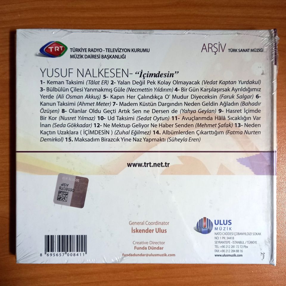 YUSUF NALKESEN - İÇİMDESİN / TÜRK SANAT MÜZİĞİ /TRT ARŞİV SERİSİ 230 - CD SIFIR