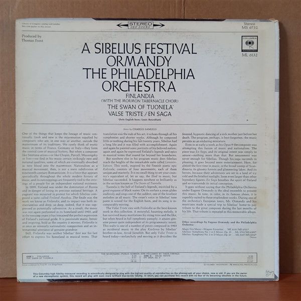 A SIBELIUS FESTIVAL / ORMANDY, THE PHILADELPHIA ORCHESTRA - LP 2.EL PLAK