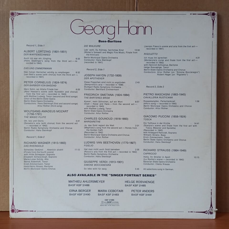 GEORG HANN – HISTORICAL PERFORMANCES FROM THE YEARS 1938-1945 (1973) - 2LP 2.EL PLAK