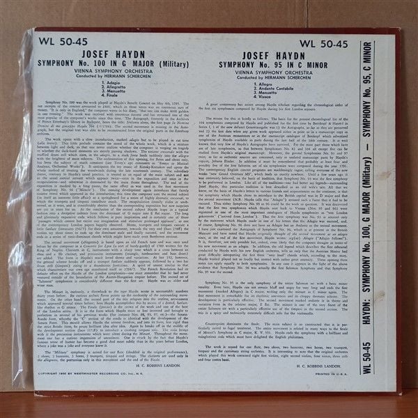 JOSEPH HAYDN : VIENNA SYMPHONY ORCHESTRA - CONDUCTOR HERMANN SCHERCHEN – SYMPHONY 100 - SYMPHONY 95 (1951) - LP 2.EL PLAK