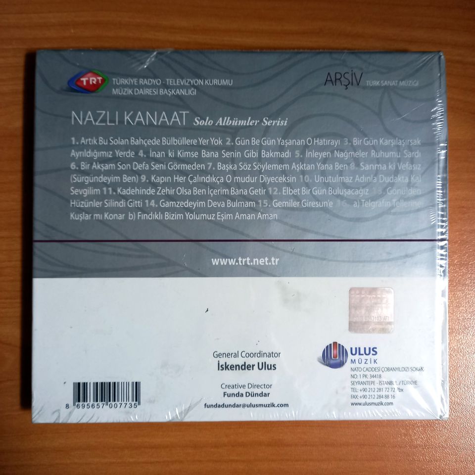 NAZLI KANAAT / TÜRK SANAT MÜZİĞİ /TRT ARŞİV SERİSİ 187 - CD SIFIR