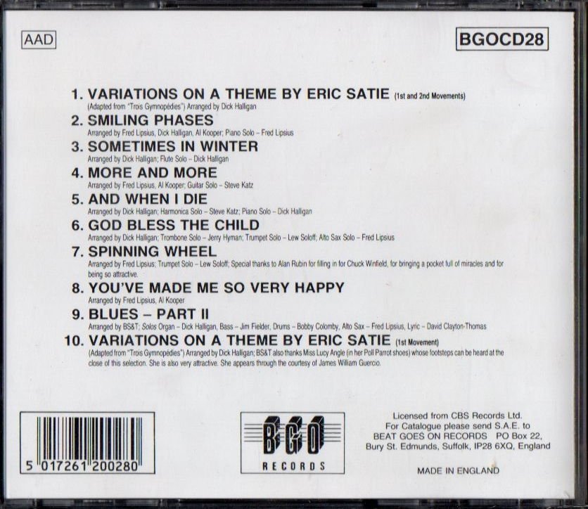BLOOD SWEAT & TEARS - BLOOD SWEAT AND TEARS (1968) - CD 1991 EDITION 2.EL