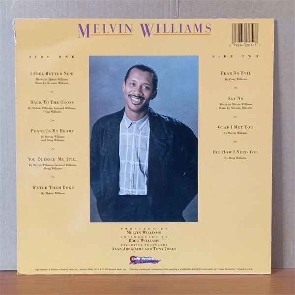 MELVIN WILLIAMS – BACK TO THE CROSS (1988) - LP 2.EL PLAK