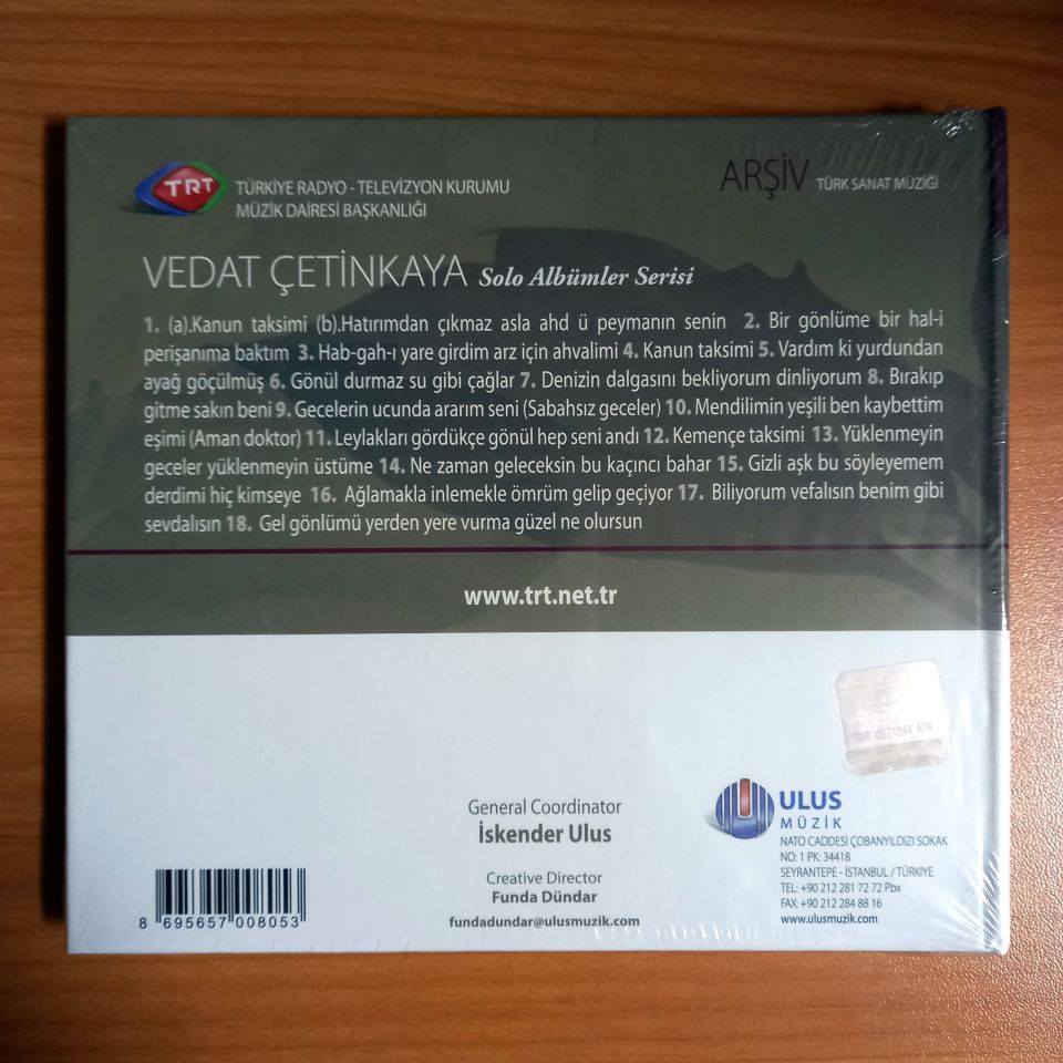 VEDAT ÇETİNKAYA / TÜRK SANAT MÜZİĞİ /TRT ARŞİV SERİSİ 209 - CD SIFIR