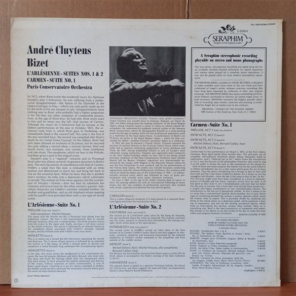 ANDRÉ CLUYTENS, BIZET: L'ARLESIENNE - SUITES NOS.1 & 2 / CARMEN SUITE NO.1 / PARIS CONSERVATOIRE ORCHESTRA - LP 2.EL PLAK