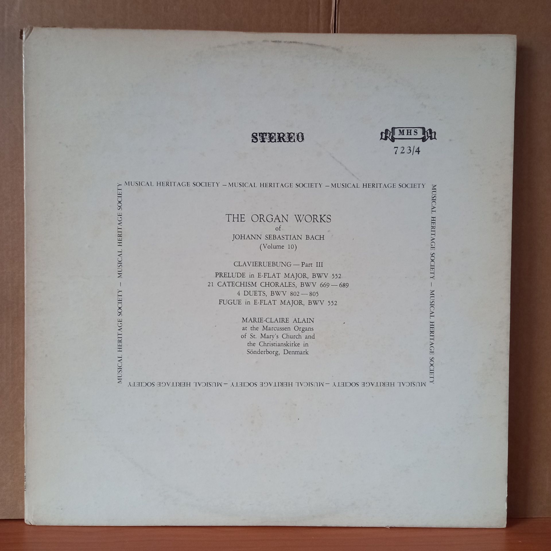 THE ORGAN WORKS OF JOHANN SEBASTIAN BACH [VOLUME 10] / CLAVIERUEBUNG – PART III / MARIE-CLAIRE ALAIN - 2LP 2.EL PLAK