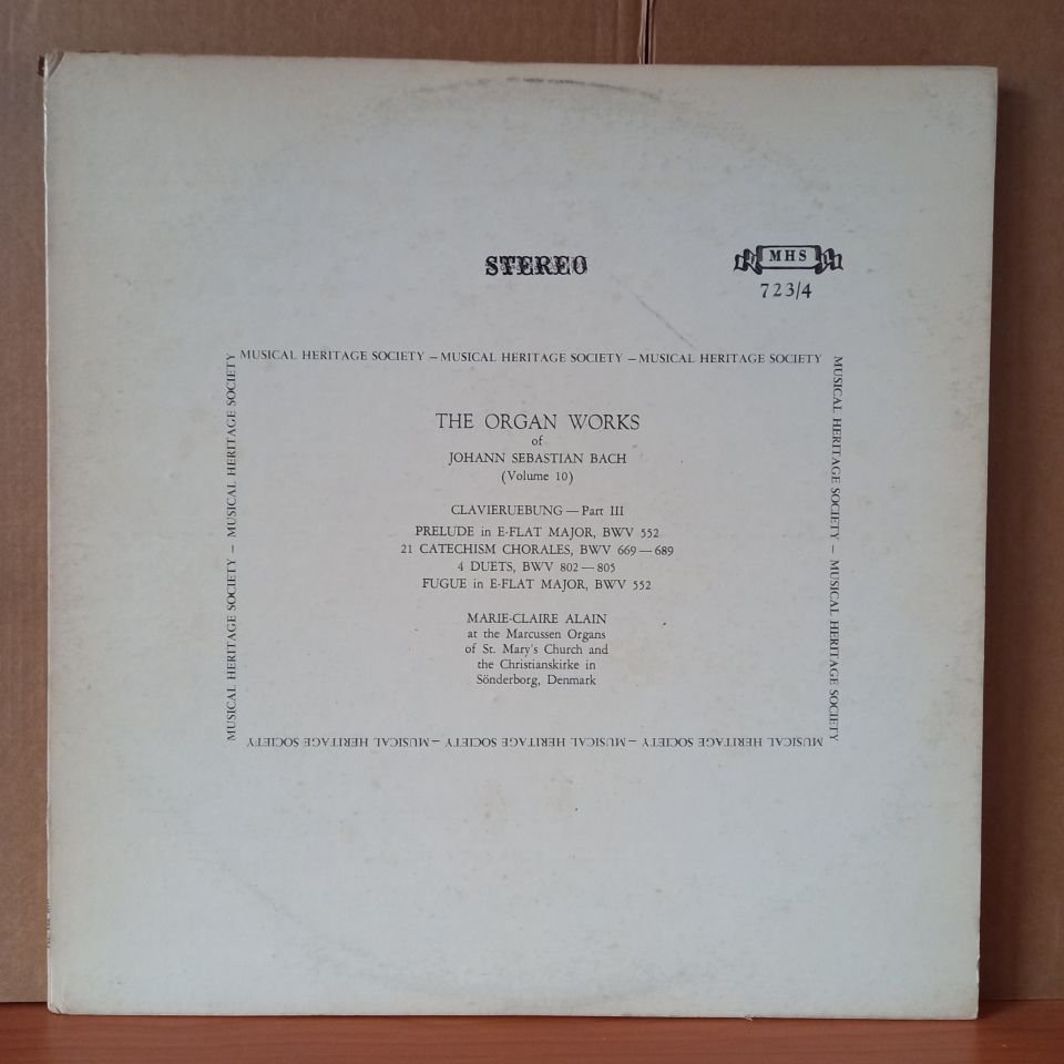 THE ORGAN WORKS OF JOHANN SEBASTIAN BACH [VOLUME 10] / CLAVIERUEBUNG – PART III / MARIE-CLAIRE ALAIN - 2LP 2.EL PLAK