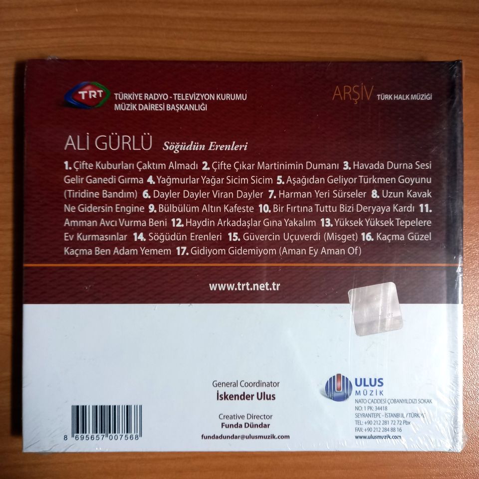 ALİ GÜRLÜ - SÖĞÜDÜN ERENLERİ / TÜRK HALK MÜZİĞİ /TRT ARŞİV SERİSİ 171 - CD SIFIR