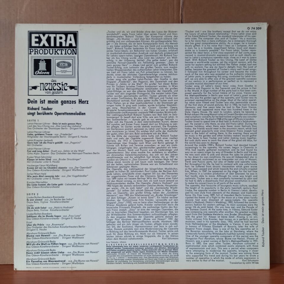 RICHARD TAUBER – DEIN IST MEIN GANZES HERZ / FRANZ LEHAR, PAUL LINCKE, PAUL ABRAHAM, CARL ZELLER (1967) - LP 2.EL PLAK