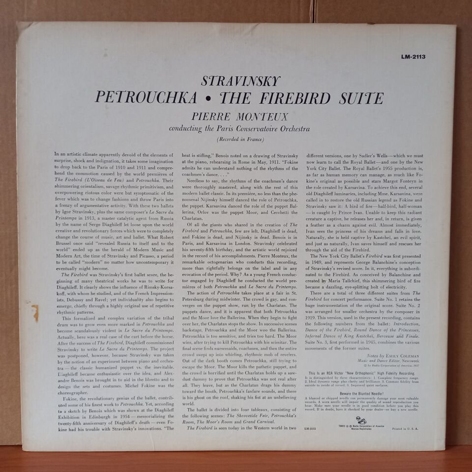 STRAVINSKY: PETROUCHKA / FIREBIRD SUITE / PIERRE MONTEUX & PARIS CONSERVATOIRE ORCHESTRA (1957) - LP 2.EL PLAK