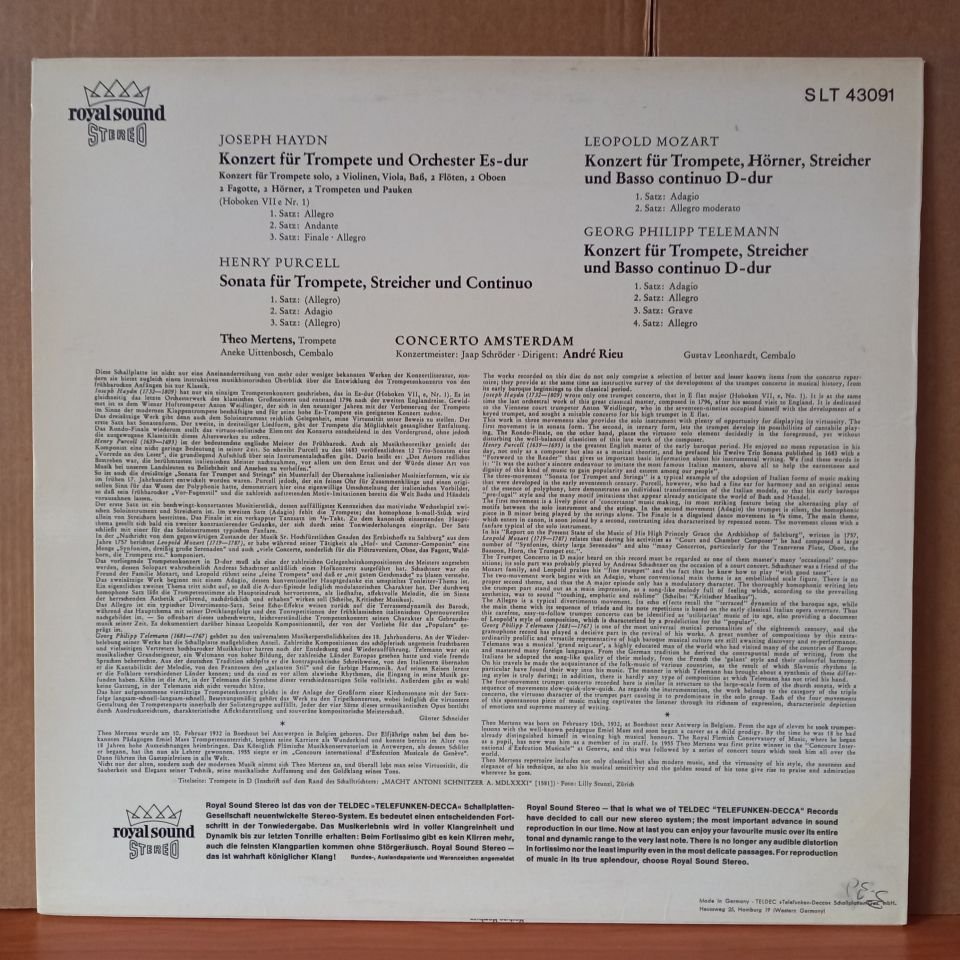 VIRTUOSE TROMPETE / HAYDN, PURCELL, TELEMANN, L. MOZART / THEO MERTENS, CONCERTO AMSTERDAM, ANDRE RIEU (1965) - LP 2.EL PLAK