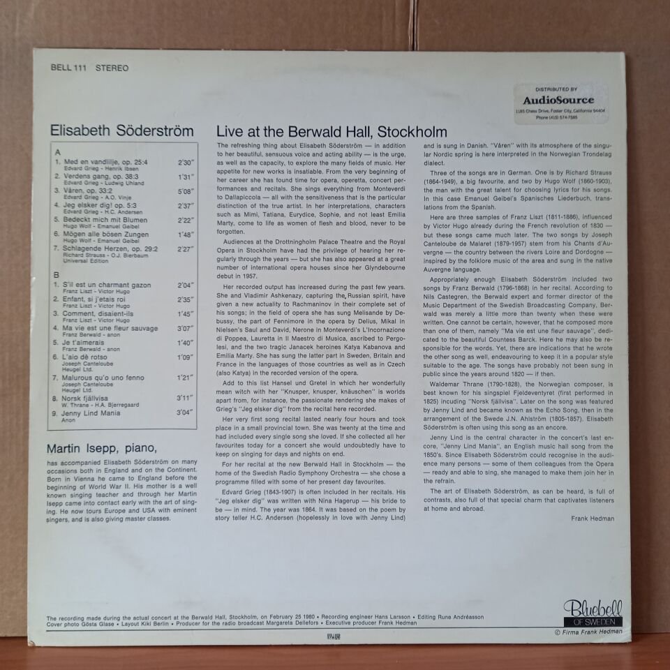 ELISABETH SÖDERSTRÖM, MARTIN ISEPP – LIVE AT THE BERWALD HALL STOCKHOLM (1979) - LP 2.EL PLAK