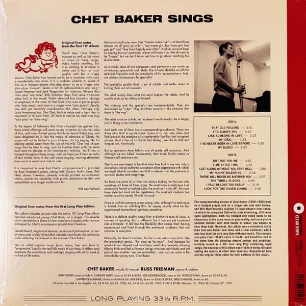CHET BAKER - SINGS LP (2025) COMPILATION 180GR CRYSTAL CLEAR COLORED SIFIR PLAK