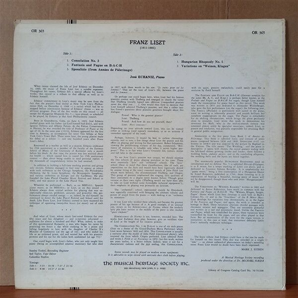 JOSE ECHANIZ, FRANZ LISZT – IN MEMORIAM JOSE ECHANIZ A LISZT RECITAL - LP 2.EL PLAK
