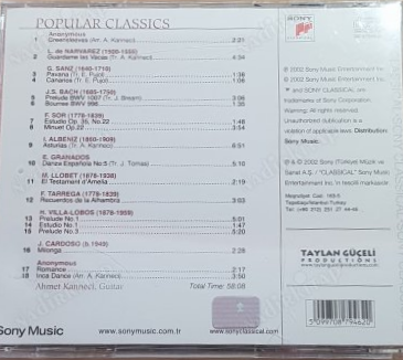 AHMET KANNECİ - POPULAR CLASSICS - CD 2.EL