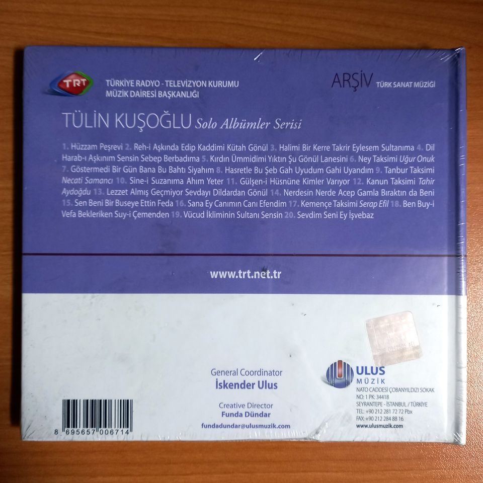 TÜLİN KUŞOĞLU / TÜRK SANAT MÜZİĞİ / TRT ARŞİV SERİSİ 116 - CD SIFIR