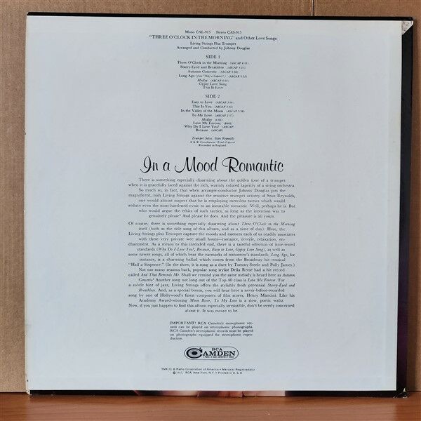 THREE O'CLOCK IN THE MORNING AND OTHER LOVE SONGS / LIVING STRINGS PLUS TRUMPET (1965) - LP 2.EL PLAK