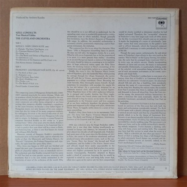 SZELL CONDUCTS TWO MUSICAL FABLES [HARY JANOS / LIEUTENANT KIJE] / KODALY / PROKOFIEV - SZELL, THE CLEVELAND ORCHESTRA - LP 2.EL PLAK
