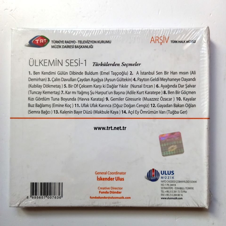 ÜLKEMİN SESİ-1 - TÜRKÜLERDEN SEÇMELER / TÜRK HALK MÜZİĞİ / TRT ARŞİV SERİSİ 178 - CD SIFIR