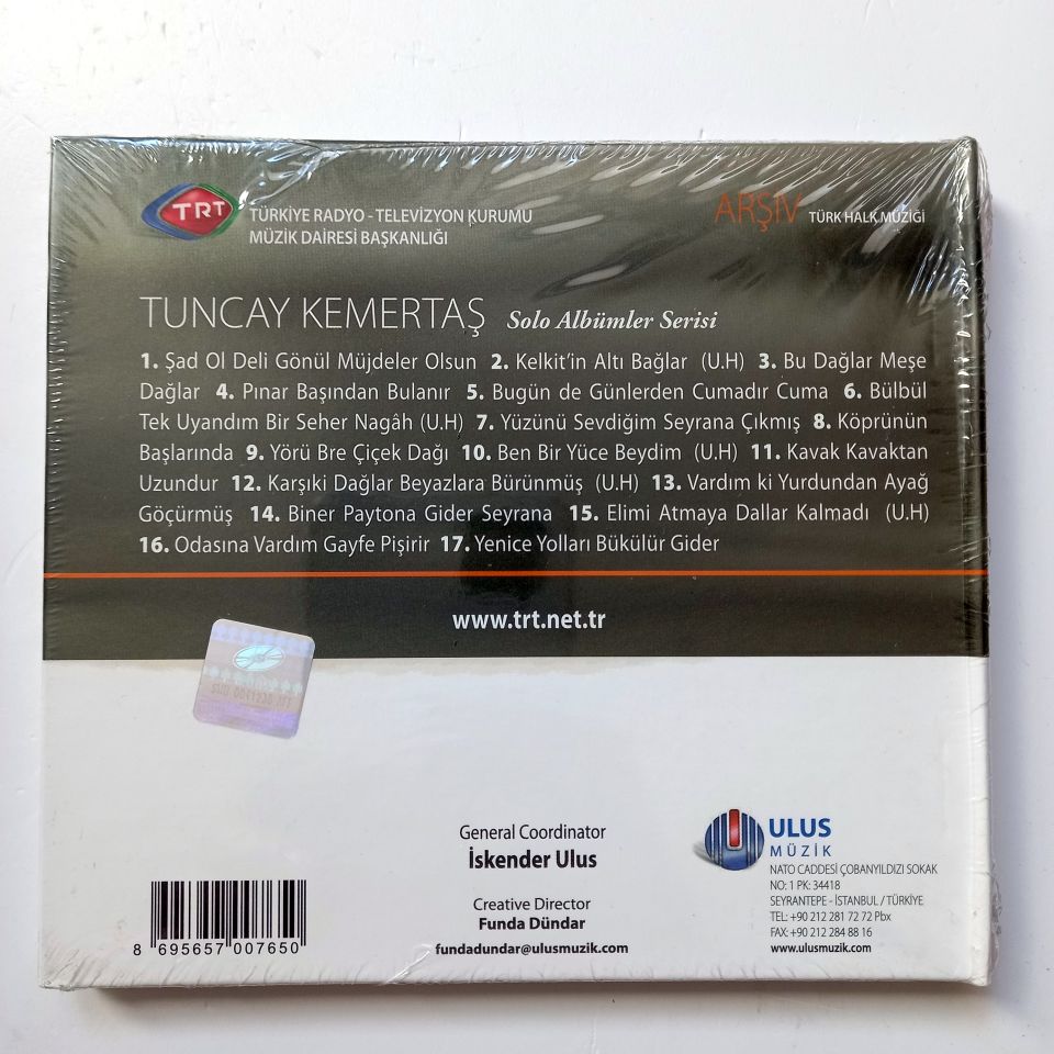 TUNCAY KEMERTAŞ / TÜRK HALK MÜZİĞİ / TRT ARŞİV SERİSİ 180 - CD SIFIR