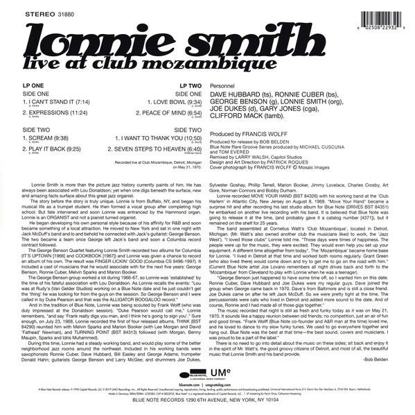 LONNIE SMITH - LIVE AT CLUB MOZAMBIQUE / 1970 RECORDING (1995) - 2LP 180GR BLUE NOTE 80 VINYL SERIES SIFIR PLAK