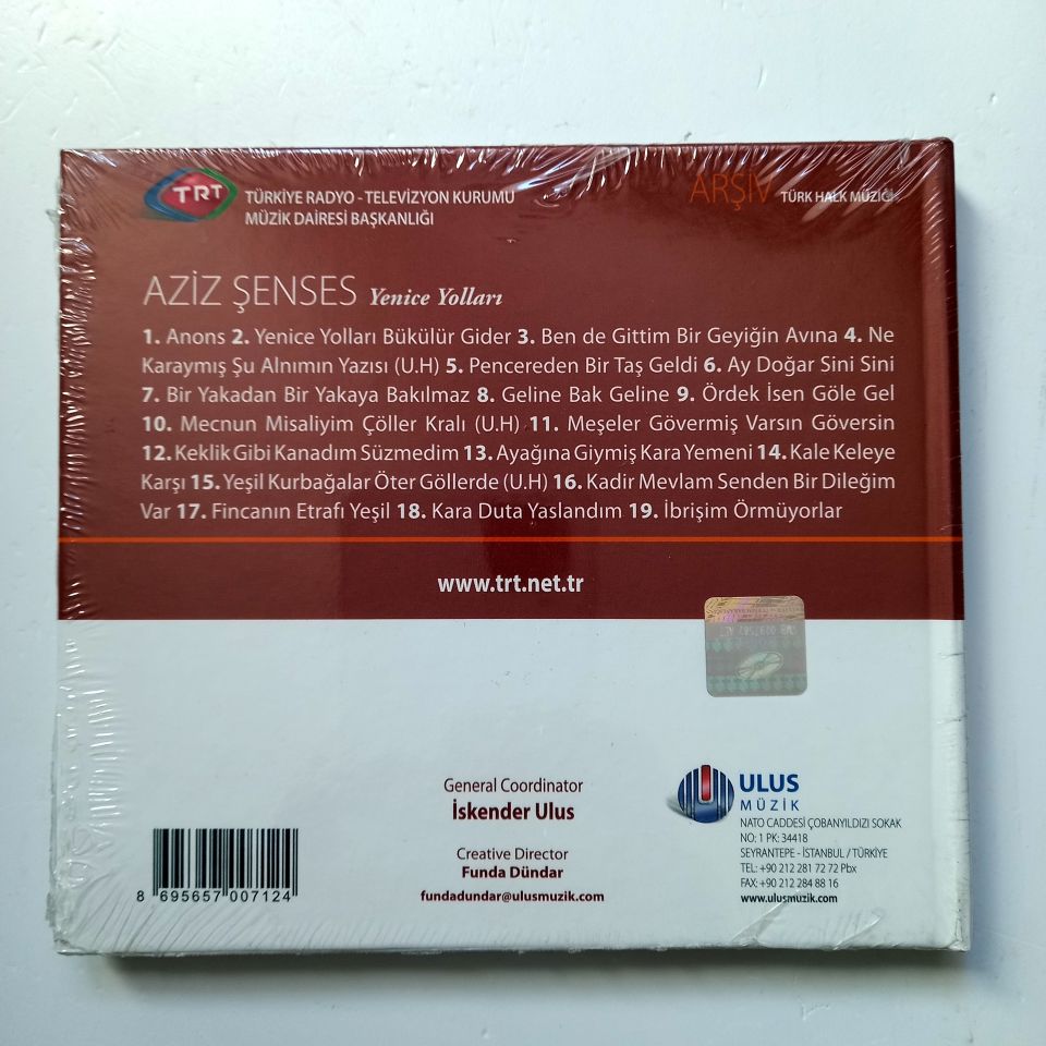 AZİZ ŞENSES - YENİCE YOLLARI / TÜRK HALK MÜZİĞİ / TRT ARŞİV SERİSİ 150 - CD SIFIR