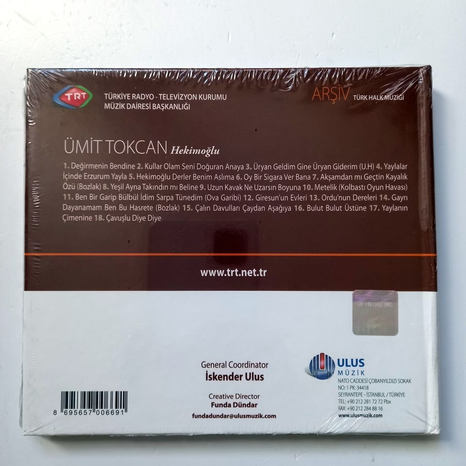 ÜMİT TOKCAN - HEKİMOĞLU / TÜRK HALK MÜZİĞİ / TRT ARŞİV SERİSİ 114 - CD SIFIR